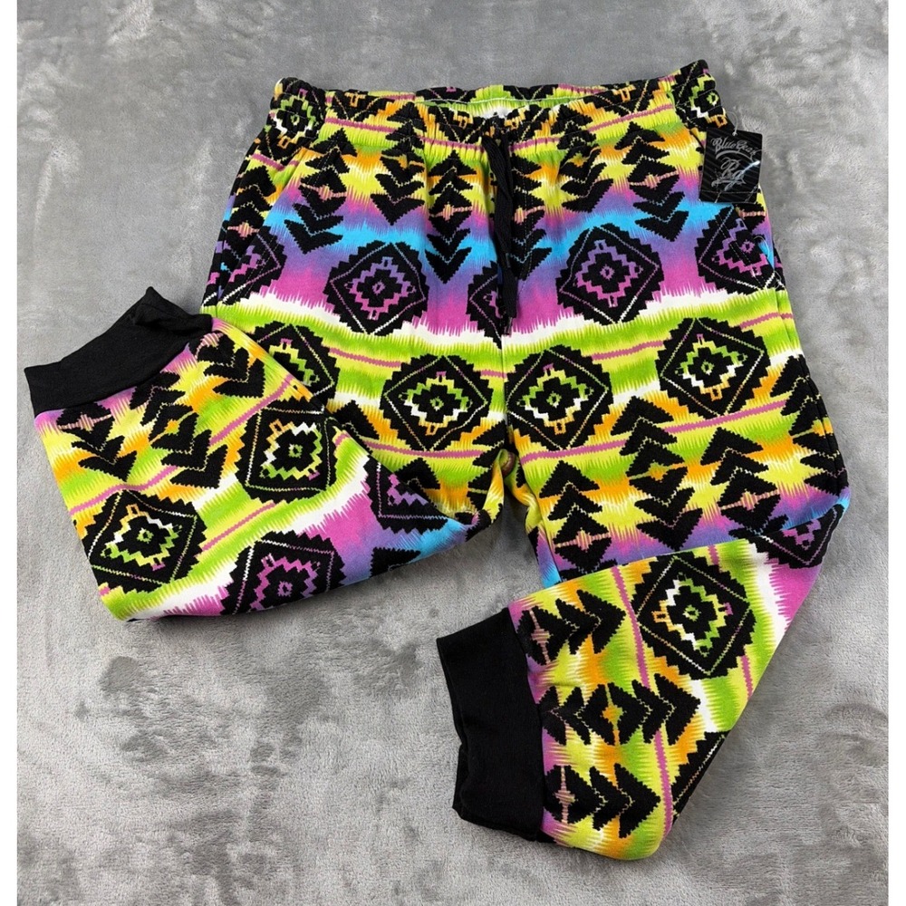 Blue Gear Mens Large Joggers Multicolor Southwestern Geometric Rainbow Neon NEW